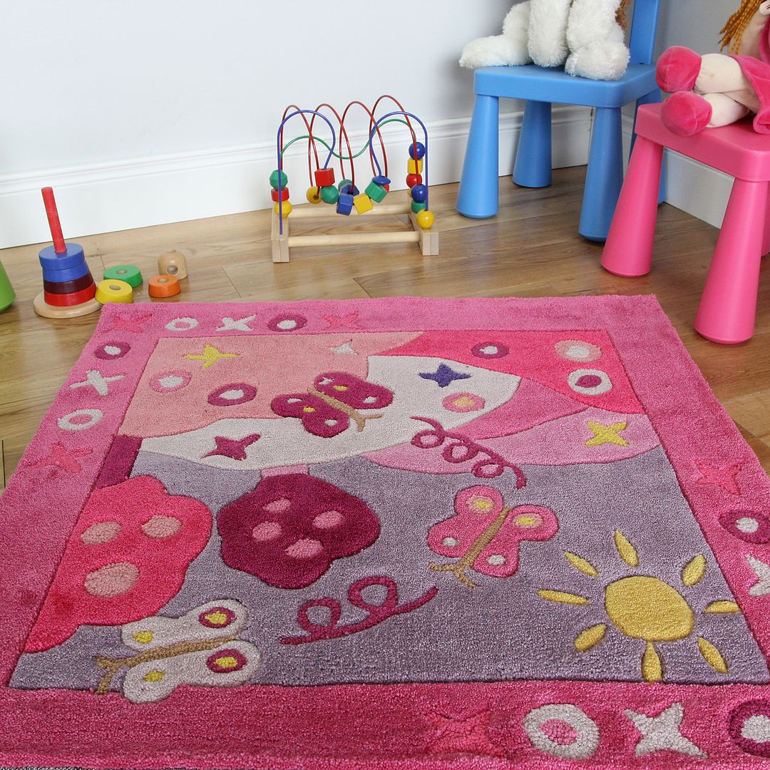 New Soft Small 90x90cm Pink Summertime Bedroom Rug Girls Fun Baby